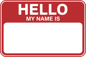 Red Badge with Hello My Name Is and Reflective Surface Design