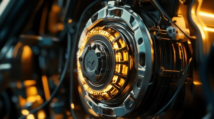 Illuminated Engine: A Close-Up View of Futuristic Technology