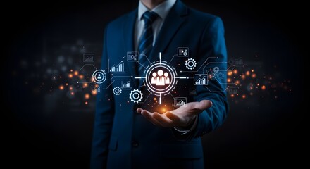 Businessman Holding Futuristic Business Technology