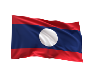 Laos Flag in the Wind: The national flag of Laos, with its distinctive colors and central emblem, billows gracefully in the breeze, a symbol of national pride and identity.