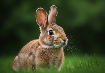 Fototapeta premium Rabbit eating grass in a green field