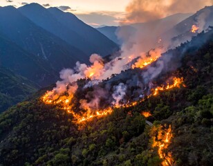 Fototapeta premium Forest fire at sunset