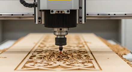 Cnc machine cutting intricate wood pattern