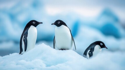 Fototapeta premium Penguins on Iceberg, A Frozen Encounter in Antarctica Wildlife Photography