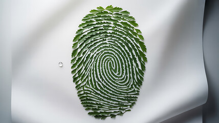Green fingerprint made of leaves on white background