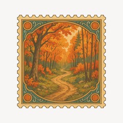 Obraz premium Vintage autumn forest stamp