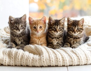 Four adorable kittens on a blanket
