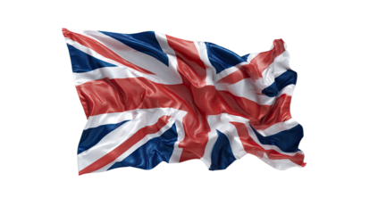 A digitally rendered, waving Union Jack flag