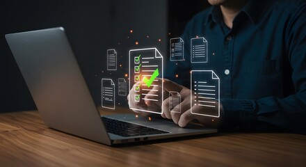 Online Document Approval and Verification with Laptop and Checklist