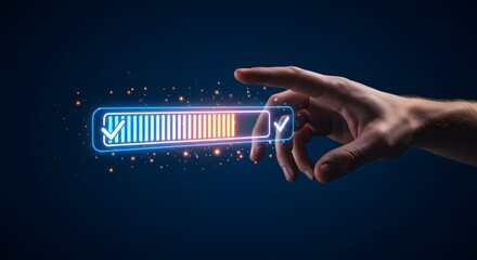 Progress Bar with Hand Touching - Digital Technology Concept