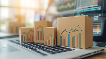 Ecommerce Growth Analysis with Bar Graphs on Cardboard Boxes