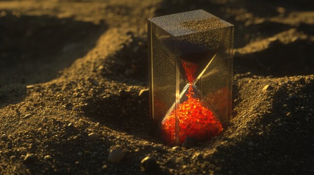 Translucent hourglass with memories as sand, some grains glowing red to signify cognitive health concerns.