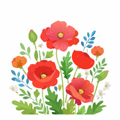Fototapeta premium Watercolor and Gouache floral pattern with poppy