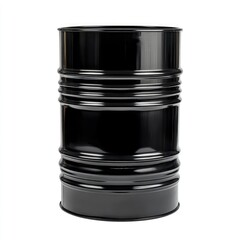 Black metal drum, cylindrical shape,  isolated on white