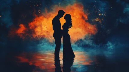 Obraz premium decor dark blue and orange proposal