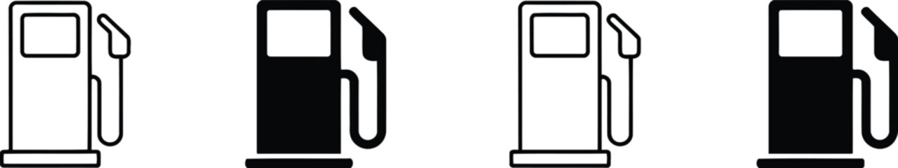 Fuel Dispenser Icons Gas Station Pumps in Black and White, Isolated on White