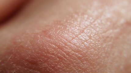 Fototapeta premium A detailed close-up of human skin shows the intricate texture, fine lines, and pores. The image captures the subtle variations in color and surface details, highlighting natural characteristics.