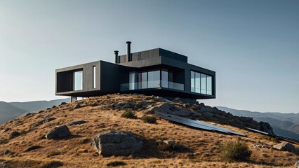 Fototapeta premium Minimalist Black Home in Golden Hills