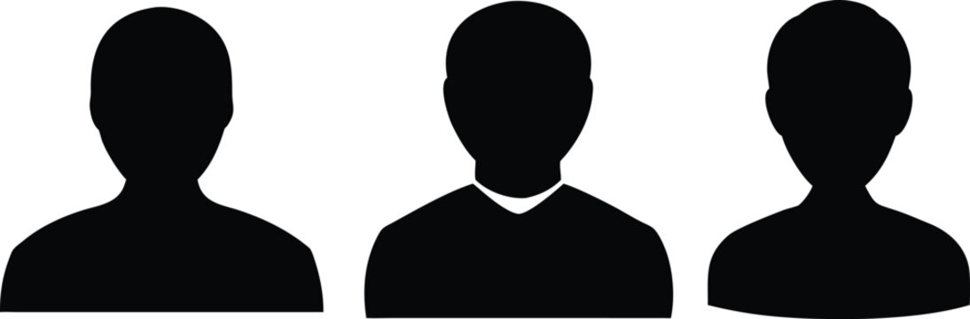 black silhouette portrait, black and white, minimalist, simple, faceless, anonymous, three figures
