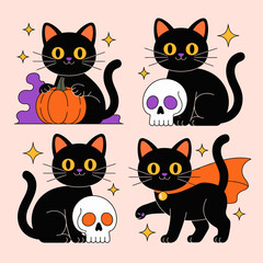 Obraz premium Cute Halloween Black Cats Illustrations