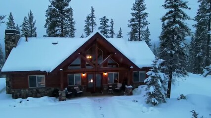 Time-lapse of a day in a cozy mountain cabin, snow falling outside, fire crackling inside - Powered by Adobe