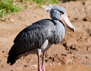 Fototapeta premium Gray bird with long beak, profile view