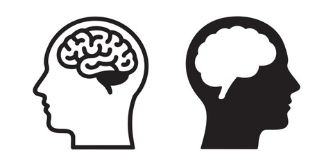 Black and white illustration of two human heads with brains profile silhouette