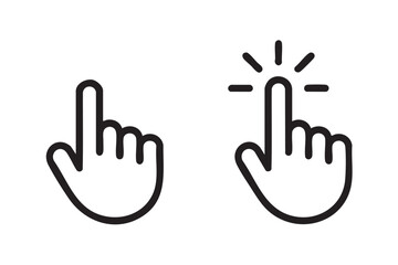 Obraz premium Black and white line art cursor icons showing hand pointer and active click selection