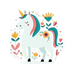 unicorn isolated in White Background, unicorn vector, Flat lay vector illustration
