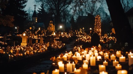 Candlelit cemetery: An ethereal display of remembrance and somber beauty