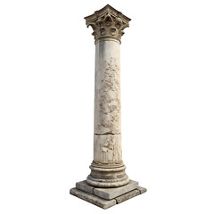 Fototapeta premium Historical weathered greek stone architectural column isolated on a transparent background png