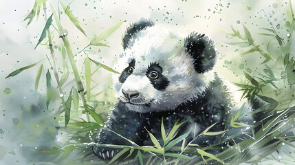 watercolor painting of a cute baby panda