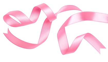 Pink satin ribbon swirls on white background