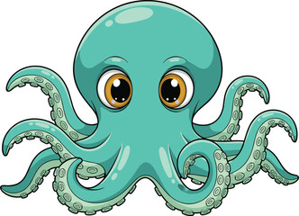 Cartoon octopus with big eyes, cute sea creature, underwater character, marine life illustration, vector design, playful aquatic animal, expressive drawing © Ideasy Mind