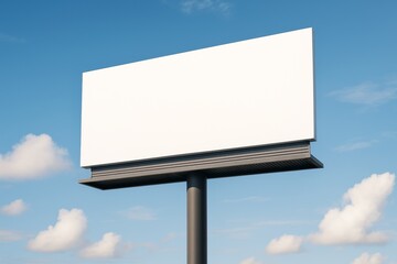 Obraz premium Empty white billboard mockup with clean design and copy space on bright blue sky background for advertising or promotion concept. Ai generative.