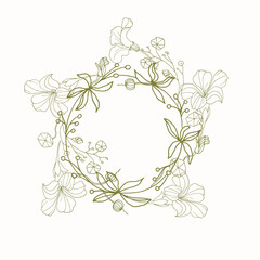 Cute wreath with green nasturtium flowers. Floral design for wedding, invitations and greeting cards.