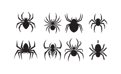 Black spider icon with sharp legs and bold outline, black spider silhouettes on a white background, vector illustration eps 10.
