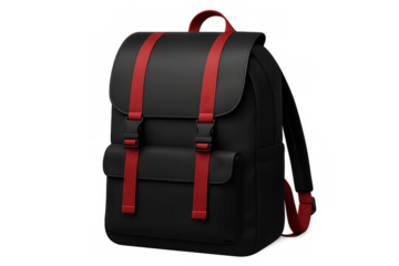 Black and red backpack with transparent background