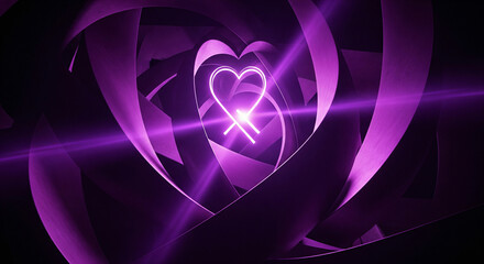 Abstract Glowing Purple Heart Tunnel with Light Trails - Love and Connection Concept