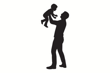 A Heartwarming Silhouette of a Father Lifting His Young Child with Joy and Love Against a Plain Background