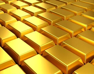 Golden ingots arranged in a grid pattern.  Shiny, stacked rectangles of gold