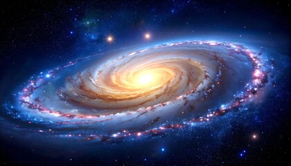 Obraz premium A vibrant, swirling galaxy with a bright core, set against a dark, starry backdrop