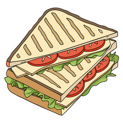 Deliciously stacked grilled sandwich with fresh lettuce and juicy tomato slices