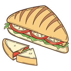 Deliciously illustrated sandwich with sliced tomatoes lettuce and cheese on a baguette