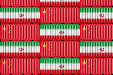 cargo container with china and iran flag. Concept of business and trade between china and iran