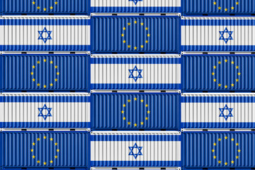 cargo container with european union and israel flag. Concept of business and trade between eu and israel