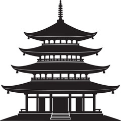 Ancient Japanese Pagoda Icon Silhouette | Black Vector Temple Illustration