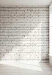 Sunlit White Brick Wall with Light Streaks and White Wooden Floor