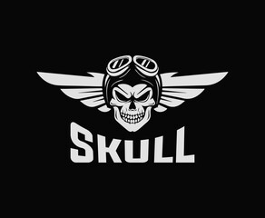  Aviator Skull with Goggles and Wings Vector