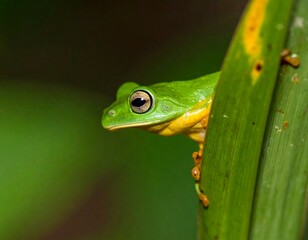 Close-up of a vibrant green frog on a leaf (1)